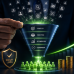 Lead generation funnel showing strategy, targeting, optimization, and conversion delivering quality leads and higher ROI