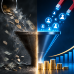 Ad budget optimization concept showing wasted advertising spend versus high-ROI lead generation and business growth