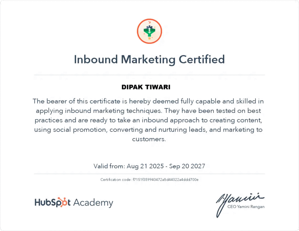 C e r t i f i e d B y H u b s p o t A c a d e m y Trusted by Businesses and Certified by HubSpot Academy