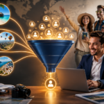 Travel agency lead generation funnel showing how tourism businesses attract qualified travelers and generate leads