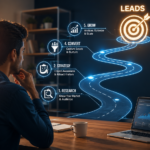 Marketing roadmap showing research, strategy, lead generation, conversion, and growth for small businesses